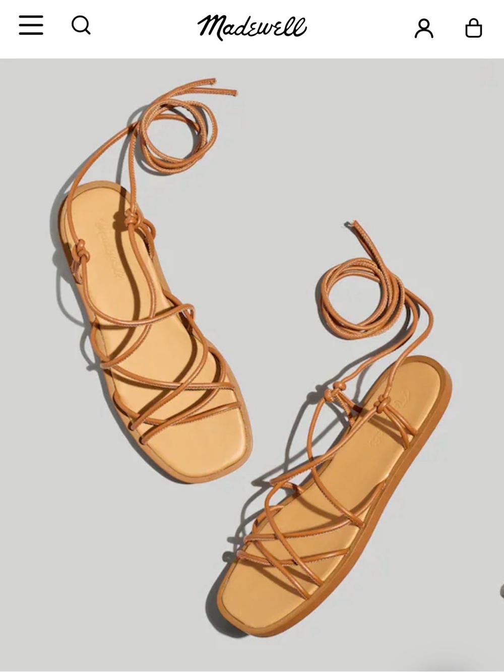 Madewell "The Soraya" Burnished Caramel Leather Lace-Up Sandals 🌾